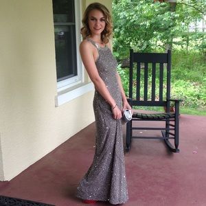 Adrianna Papell Silver Prom Dress